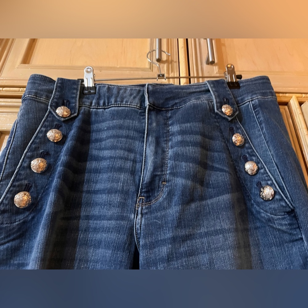 WHBM NEW with tickets high rise wide bottoms silver button jeans. Never worn.